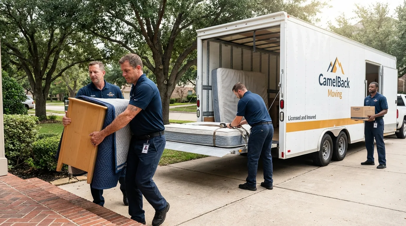 Crew loading residential truck for cross-state move from Dallas, OR