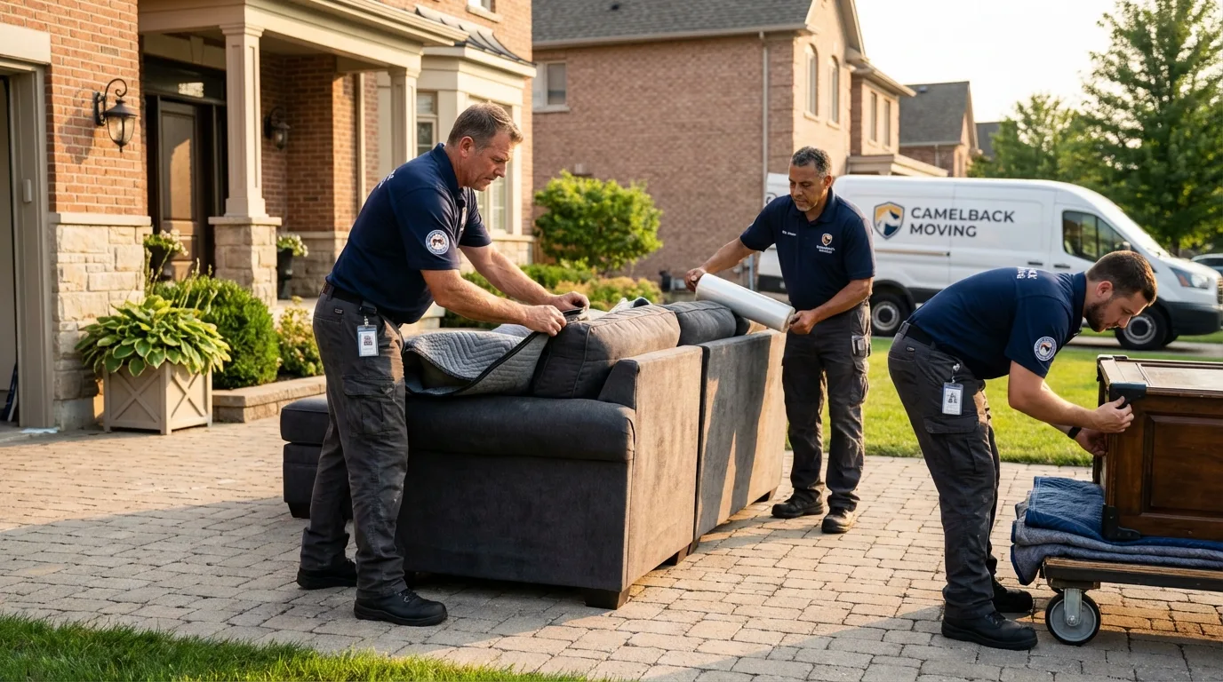 Large estate moving crew wrapping furniture in Dallas, OR
