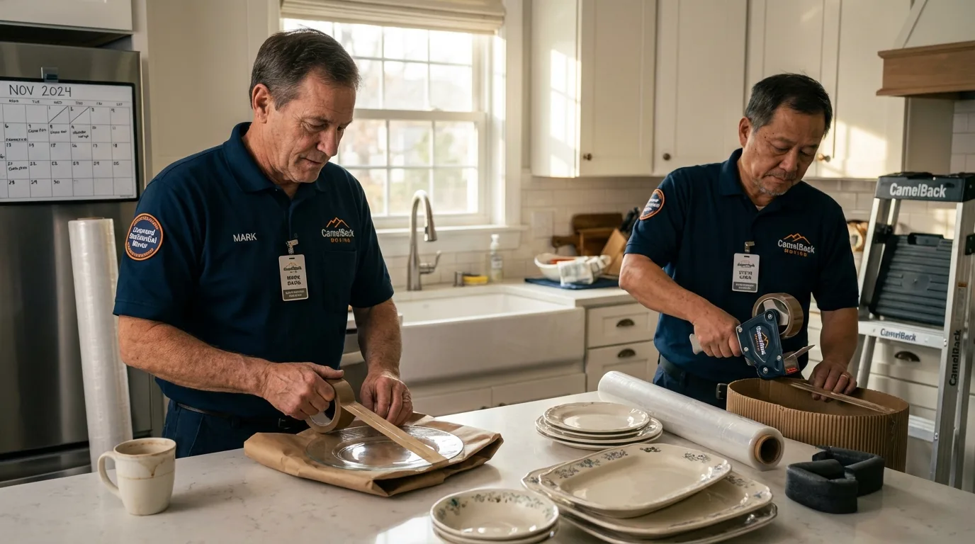 Professional crew packing kitchen dishware in Dallas, OR